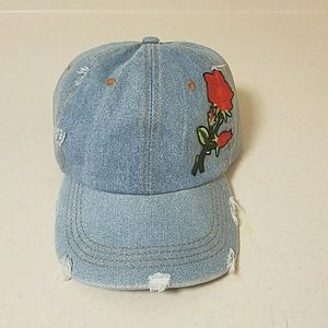 Denim Distressed Rose Patch Dad Hat
